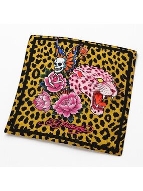 NWT ED HARDY Leopard Animal Print Skull Roses Scarf Wrap Bandana 43"x43" Square